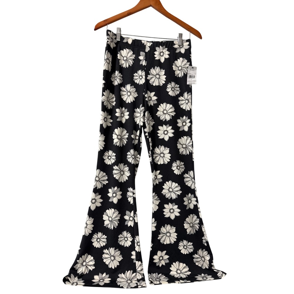 Billabong Hang Loose Pant Teen Large Black White Floral Flare New NWT